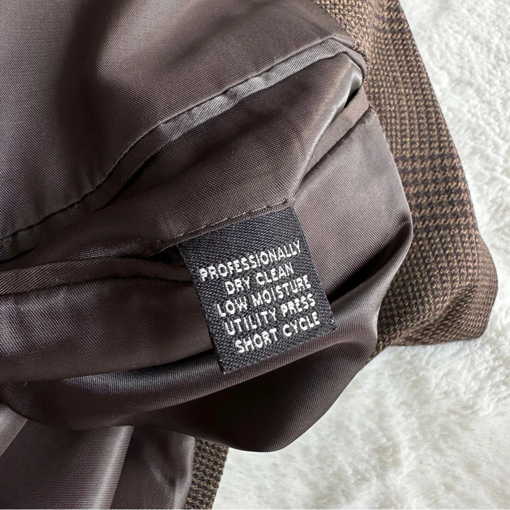 Jos A Bank 46L Beige Blue 100% Wool Sport Coat Glen Check Pattern